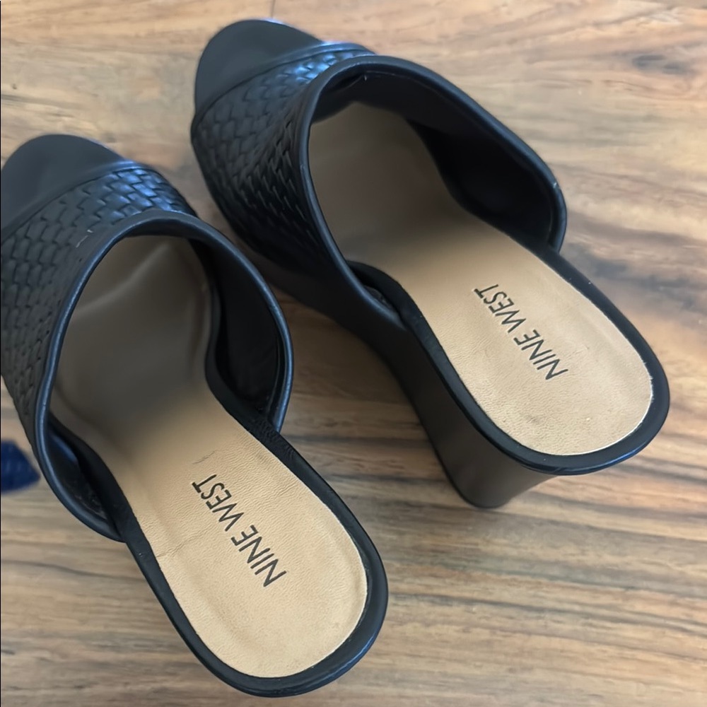 Nine West Black Mules with Woven Texture and Comfort Insole